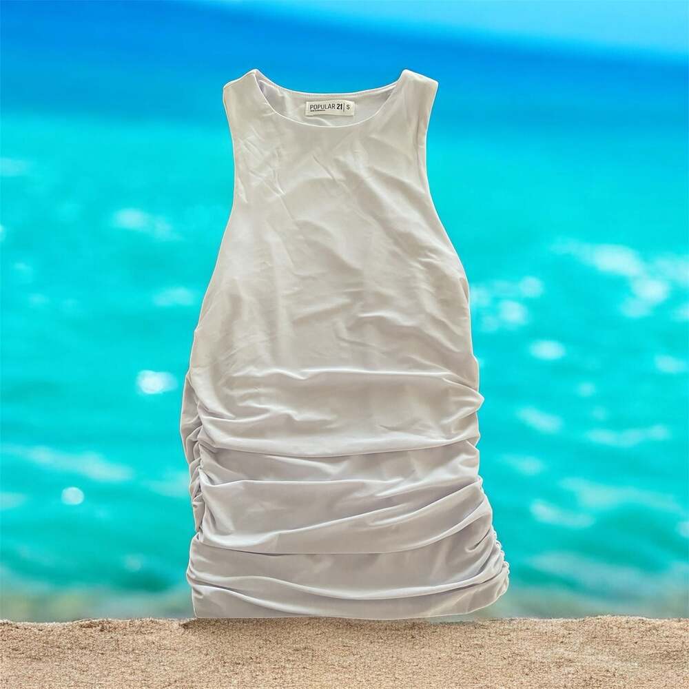 Popular 21 Sleeveless Ruched Side Bodycon Shirt Size S